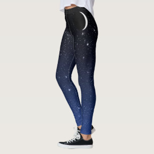 Starry Sky and Crescent Moon, Deep Blue to Black Leggings