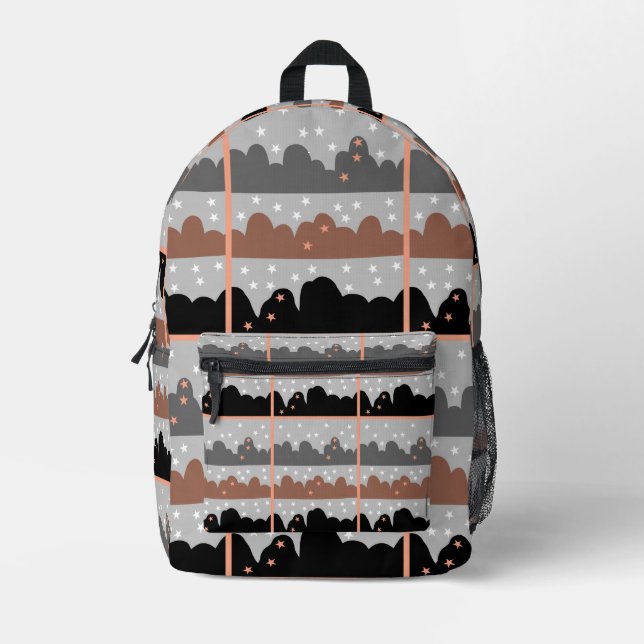 Starry sky and trees abstract printed backpack (Front)