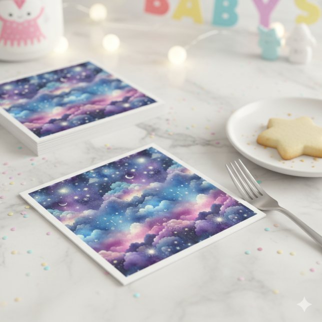 Starry Sky Baby Adoption Shower – Moon and Stars Napkin (Starry sky baby shower napkin)