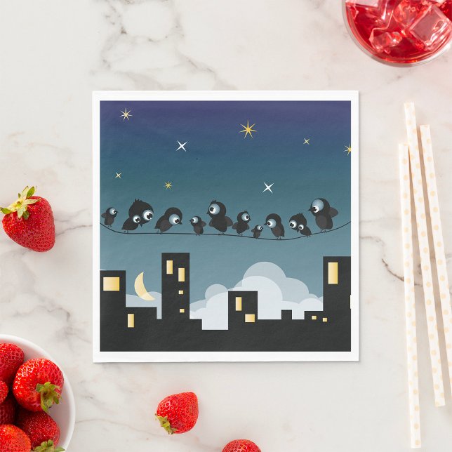 Starry Sky Birds on Telephone Wire Napkin (Creator Uploaded)