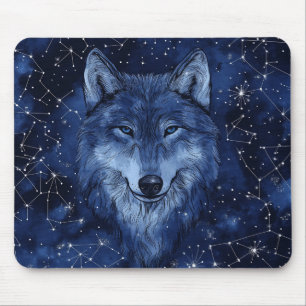 Starry Sky Blue Wolf Cosmic Mouse Pad