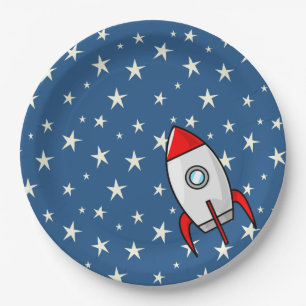 Starry Sky Fat Rocket Ship Paper Plate