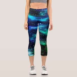 Starry Sky Galaxy Blue & Teal Capri Leggings