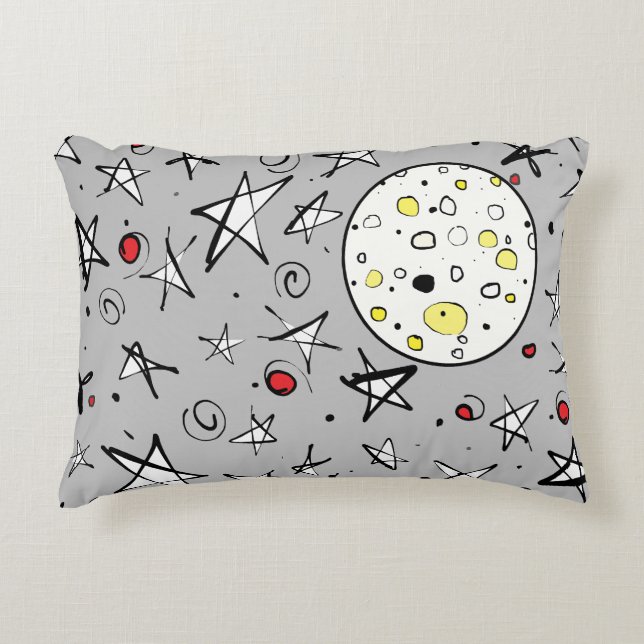 "Starry Sky" Grey w/ Moon Accent Pillow (Front)