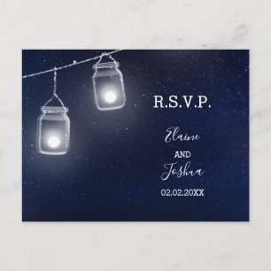 Starry sky mason jars wedding rsvp invitation postcard