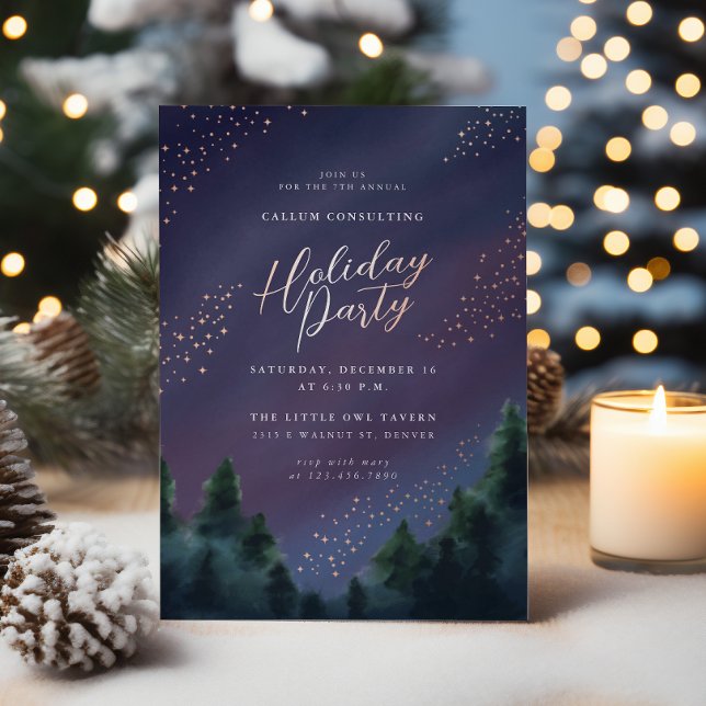 Starry Sky Rose Gold Foil Holiday Party Invitation (Creator Uploaded)