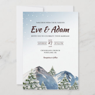 Starry Sky Snowy Pine Watercolor Winter Wedding Invitation