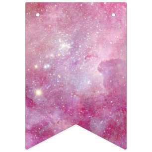 Starry Space Light Pink Watercolor Stars Galaxy Bunting
