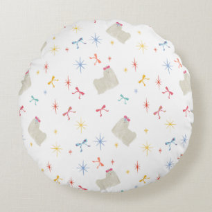Starry Sparkle Cute Puppy Wishes Round Cushion