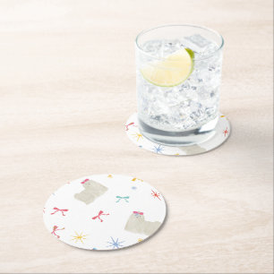 Starry Sparkle Cute Puppy  Wishes Round Paper Coaster