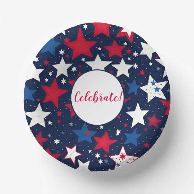 Starry Splendour: Red, White Blue Party Paper Bowl Paper Plate (Front)