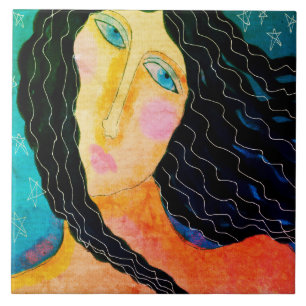 Starry Starry Night Abstract Digital Painting  Ceramic Tile