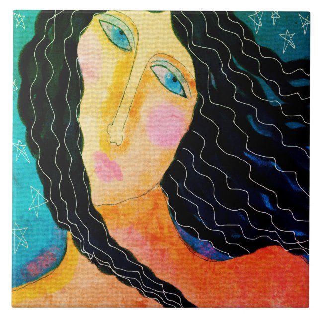 Starry Starry Night Abstract Digital Painting  Ceramic Tile (Front)