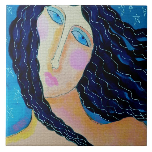 Starry Starry Night Abstract Digital Painting Ceramic Tile (Front)