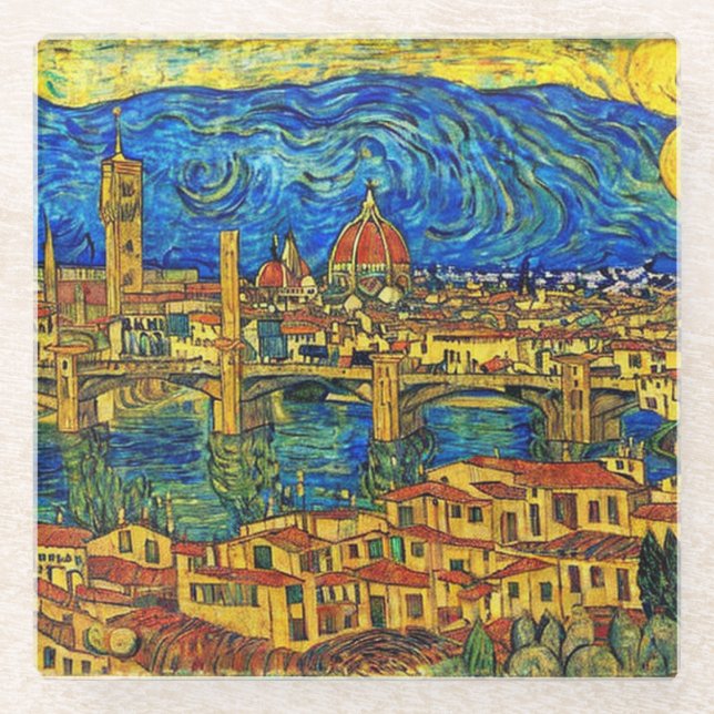 Starry Starry Night Florence Italy Glass Coaster (Front)