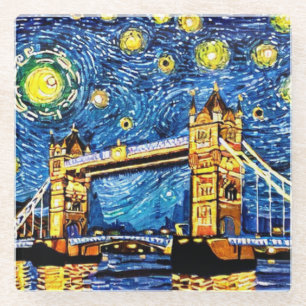 Starry Starry Night London England Glass Coaster