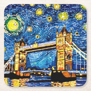 Starry Starry Night London England Square Paper Coaster