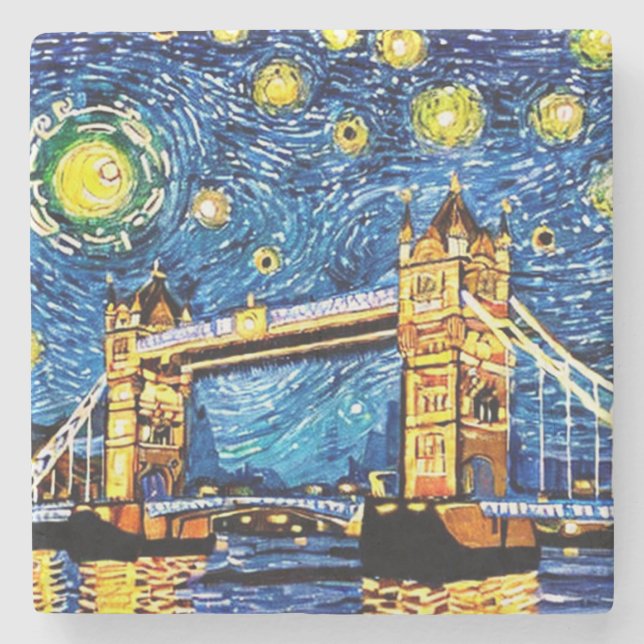 Starry Starry Night London England Stone Coaster (Front)