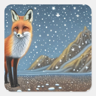 Starry Starry Night Storybook Fox Square Sticker