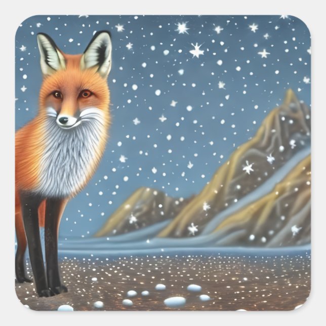 Starry Starry Night Storybook Fox Square Sticker (Front)