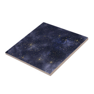 Starry Starry Night Watercolor Ceramic Tile