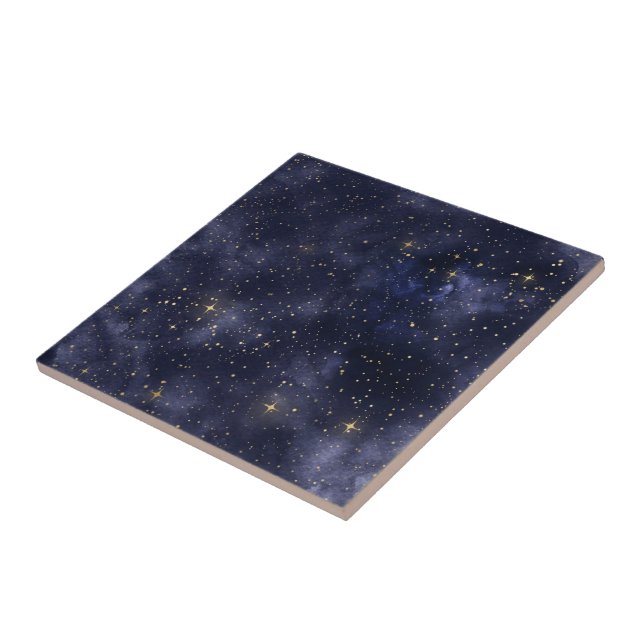 Starry Starry Night Watercolor Ceramic Tile (Side)