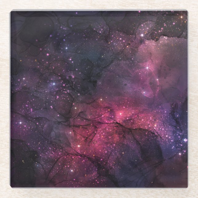 Starry Stars Outer Space Galaxy Planetary Pattern Glass Coaster (Front)