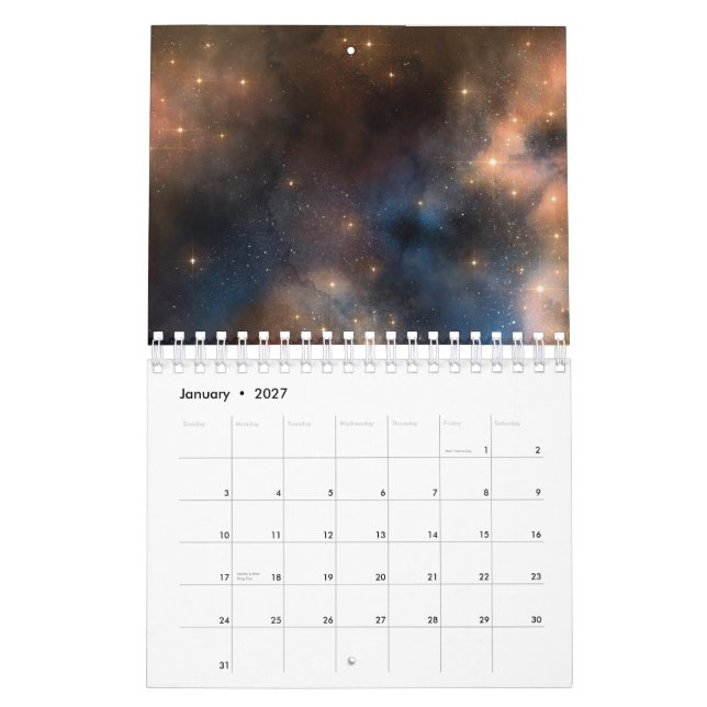 Starry Stars Space Galaxy Blue Black Pattern Calendar (Jan 2027)