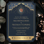 Starry Sun Moon Tarot Wedding Vintage Invite<br><div class="desc">Add a touch of celestial magic to your big day! These vintage gothic wedding invitations feature a tarot-inspired design with a radiant sun, moon, stars, and clouds in gold against a mysterious navy blue background. Personalise it for your needs. NOTE: The gold featured in this design is NOT real foil....</div>
