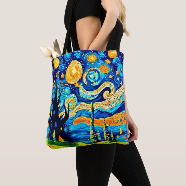 Starry Surrealism Inspired Artwork Tote Bag (Close Up)