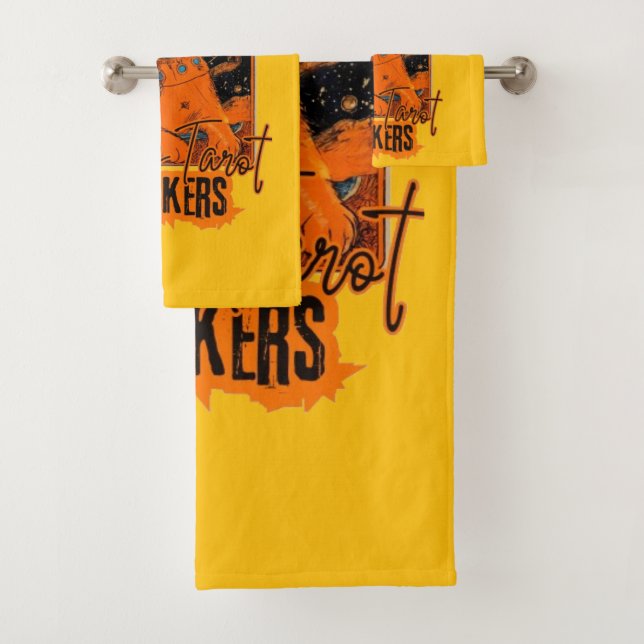 Starry Tarot & Cat | Orange Feline Design Bath Towel Set (Insitu)