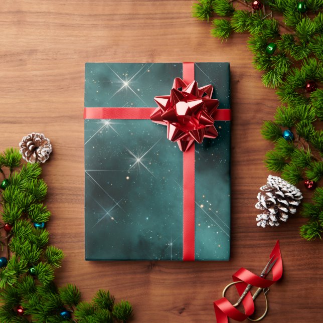 Starry Teal Sky Wrapping Paper | Elegant Celestial (Holiday Gift)