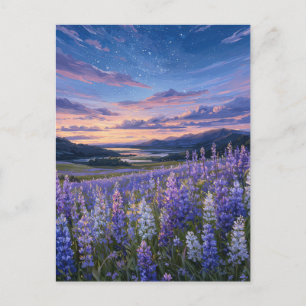 Starry Twilight Over Purple Lupine Valley Postcard