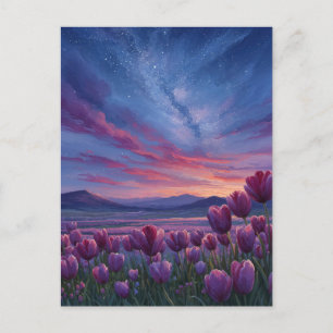 Starry Twilight Over Purple Tulip Field Postcard