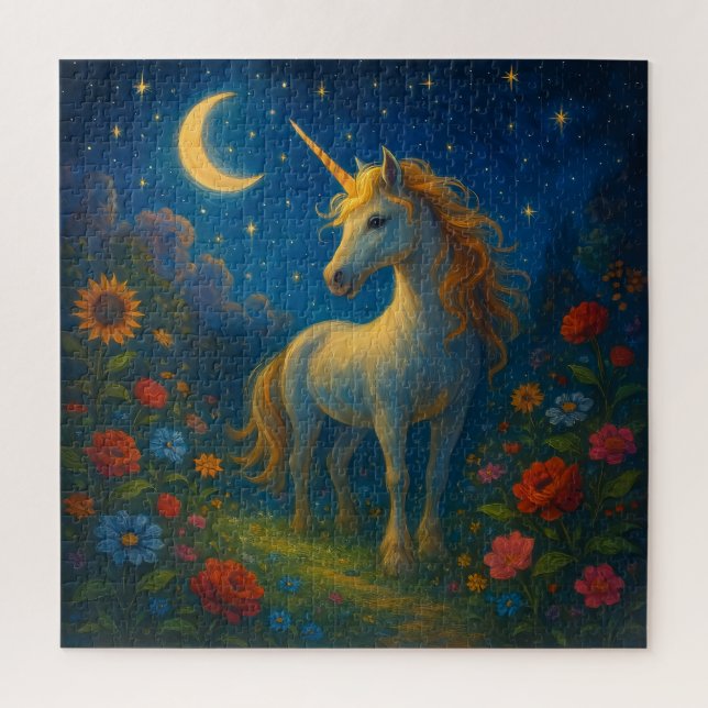 Starry Unicorn Garden – Magical Night Puzzle (Vertical)