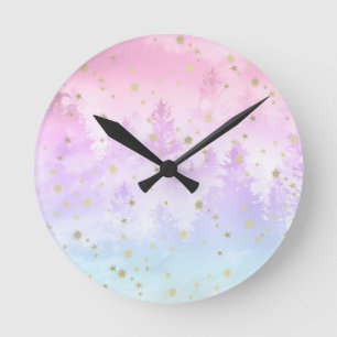 Starry Unicorn Pastel Forest Dream #1 #decor #art Round Clock