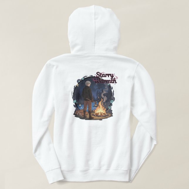 Starry Warmth - Lumberjack Anime Boy by Campfire Hoodie (Design Back)