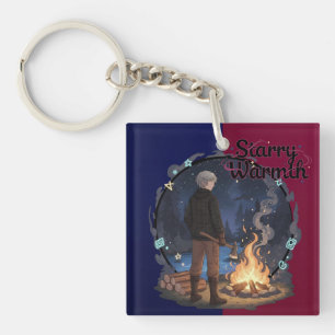 Starry Warmth - Lumberjack Anime Boy by Campfire Key Ring