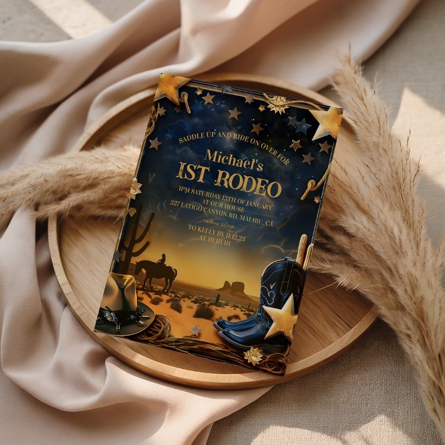 Starry Western Cowboy 1st Birthday Rodeo Invitation (Creator Uploaded)