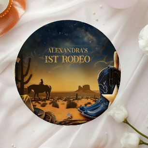 Starry Western Cowboy 1st Birthday Rodeo Paper Plate
