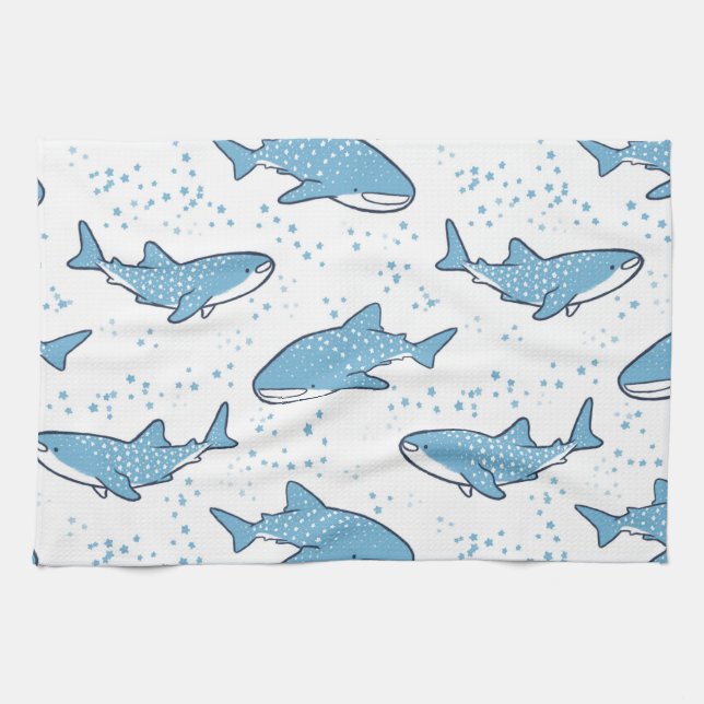 Starry Whale Shark (Light) Tea Towel (Horizontal)