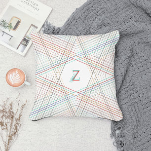Starry White Monogram • Geometric star • Art Deco Cushion