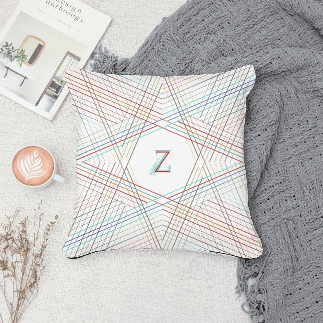 Starry White Monogram • Geometric star • Art Deco Cushion (Creator Uploaded)