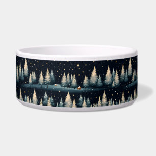 Starry Winter Forest Night Ceramic Pet Bowl