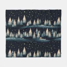 Starry Winter Forest Night Fleece Blanket