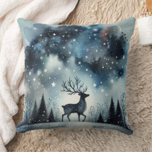 Starry Winter Night Deer Cushion