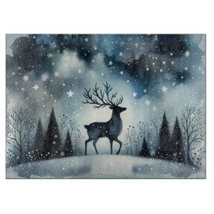 Starry Winter Night Deer Cutting Board