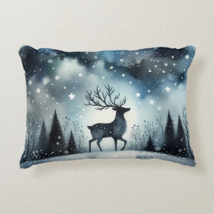Starry Winter Night Deer Decorative Cushion