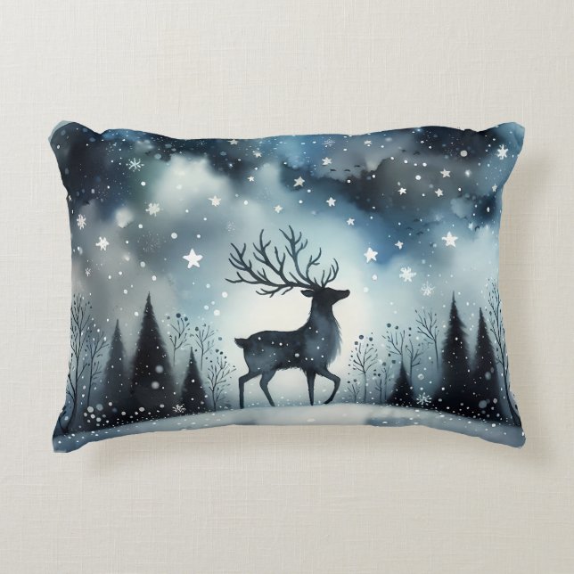 Starry Winter Night Deer Decorative Cushion (Front)