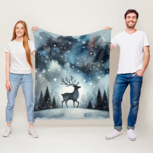 Starry Winter Night Deer Fleece Blanket